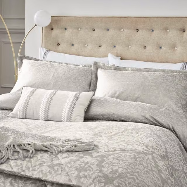 1951 Lavana Kingsize Linen and Cotton Damask Duvet Cover and Pillowcase Set, Beige, W: 180 cm, H: 200 cm