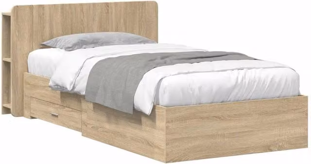 Berkfield Home Modern Bed Frame with Storage Drawers in Sonoma Oak Brown, W/D/H: 100 x 200 cm