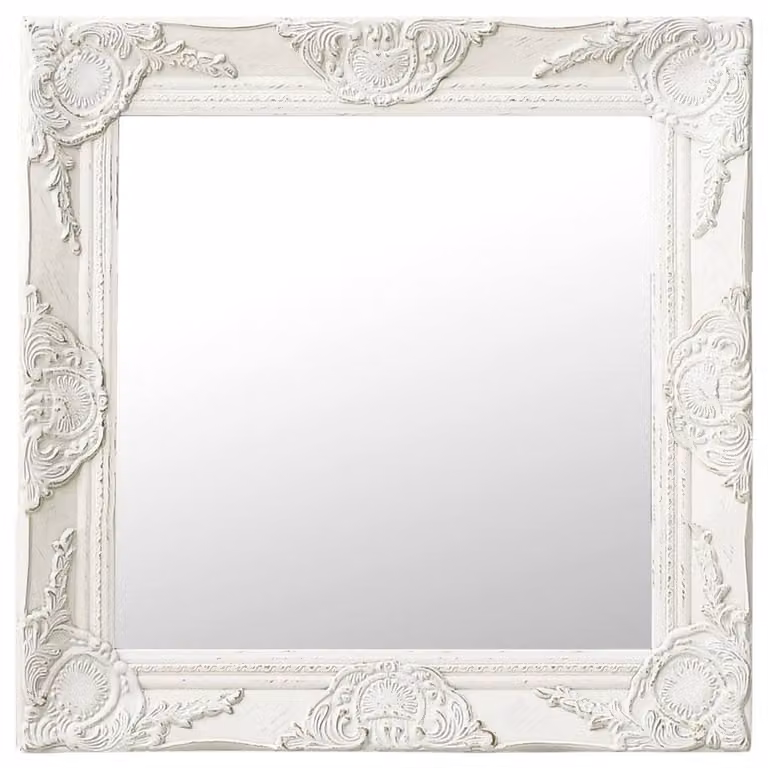 Berkfield Home Antique Baroque Style Square Wall Mirror, White, W: 50 cm, H: 50 cm