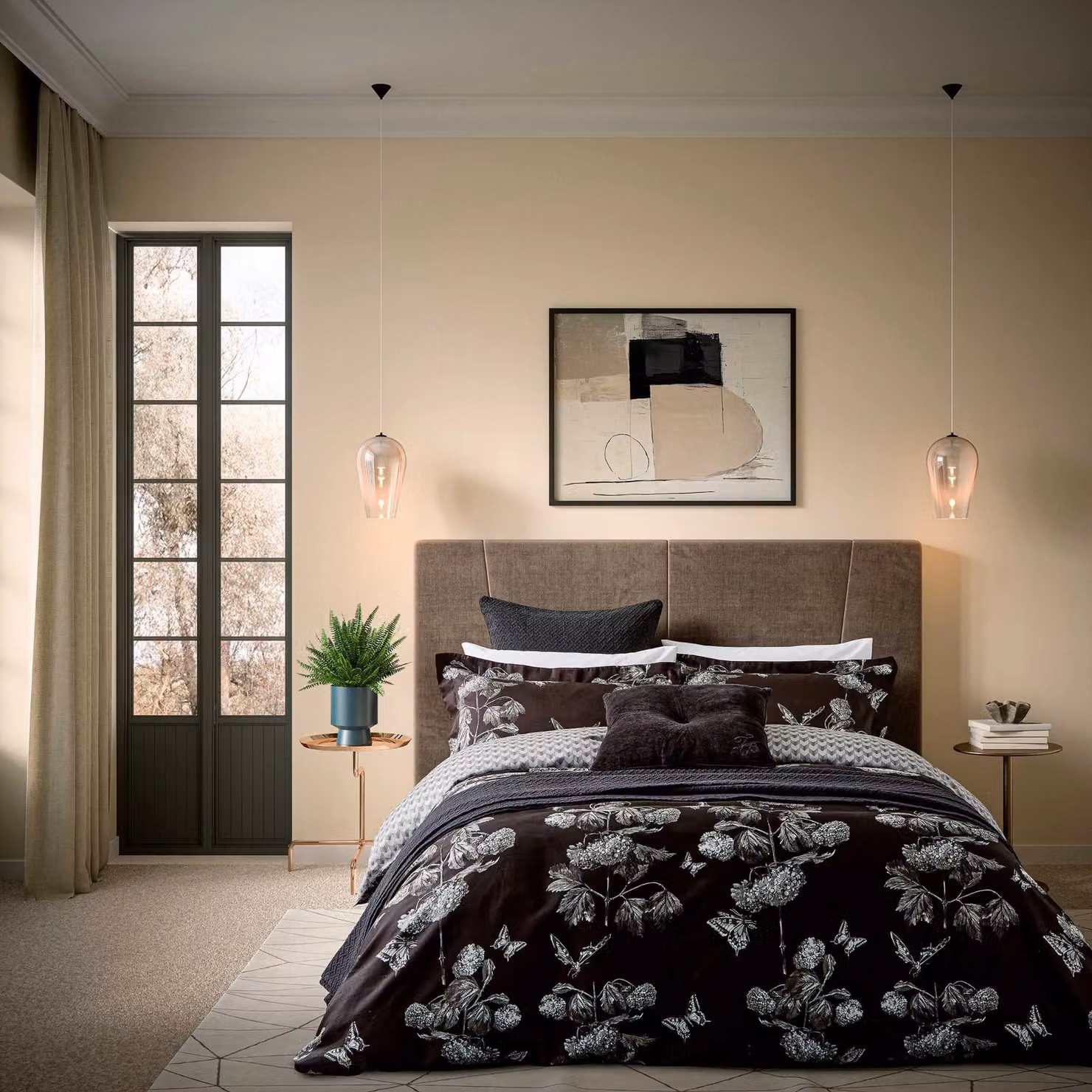 Ted Baker Narnia Floral Cotton Mako Satin Duvet Cover and Pillowcase Set, Black and Grey, W: 200 cm x D: 200 cm – 2