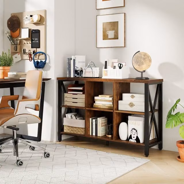 COSTWAY 6-Cube Freestanding Industrial Storage Organiser in Brown and Black