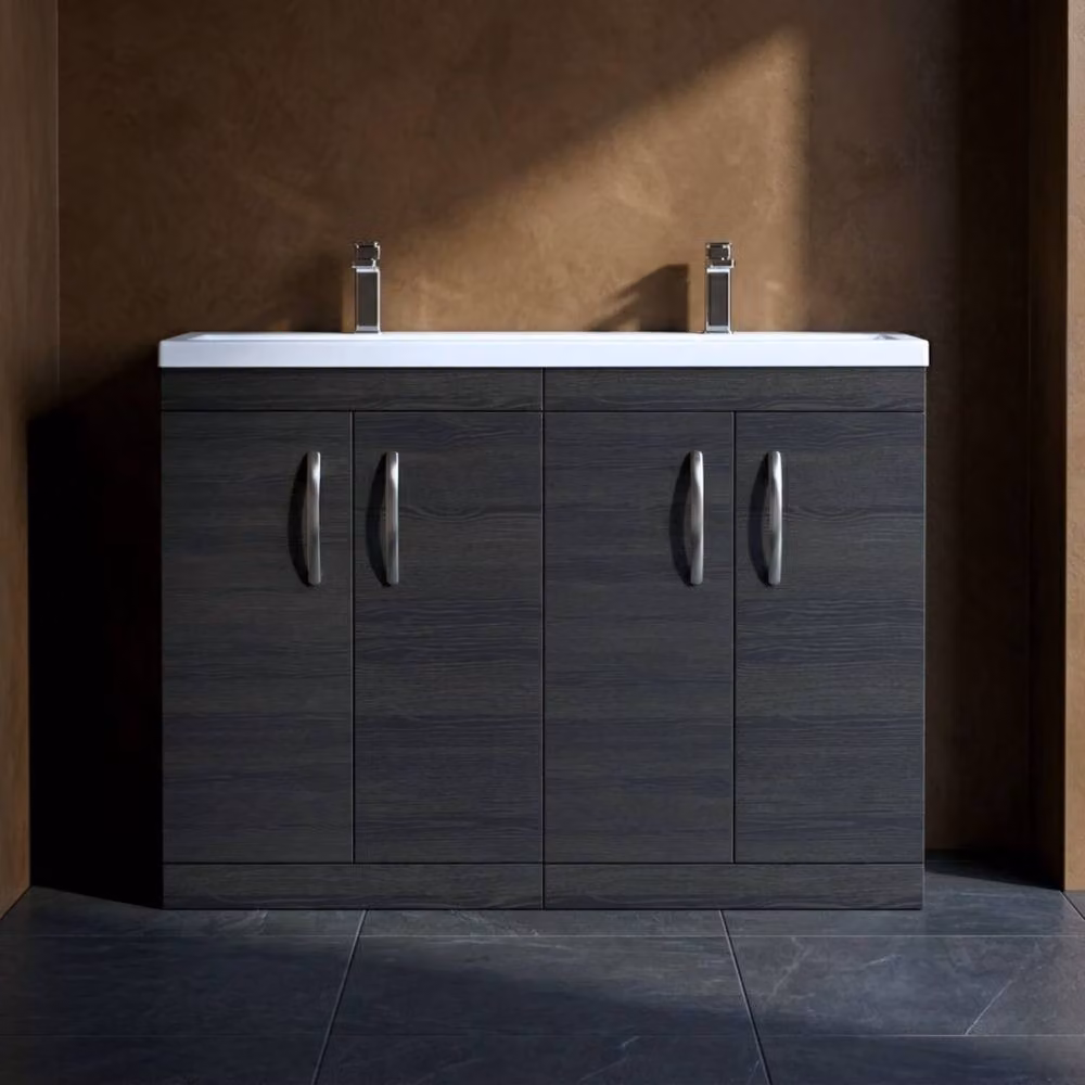 Balterley Millwich Contemporary 4 Door Floor Standing Bathroom Vanity Unit with Twin Basin in Matt Black, W/D/H: 120.8 x 39 x 90.5 cm – 4