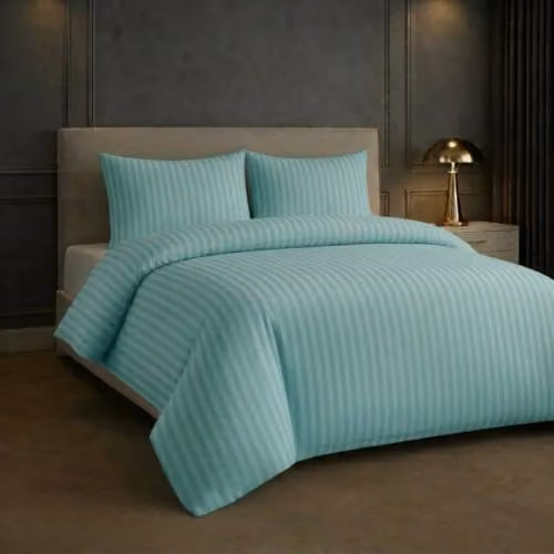 Lazzaro Home Microfibre Satin Stripe Single Duvet Cover Set in Green and Turquoise, W/D/H: 135 x 200 cm with 50 x 75 cm Pillowcase – 2