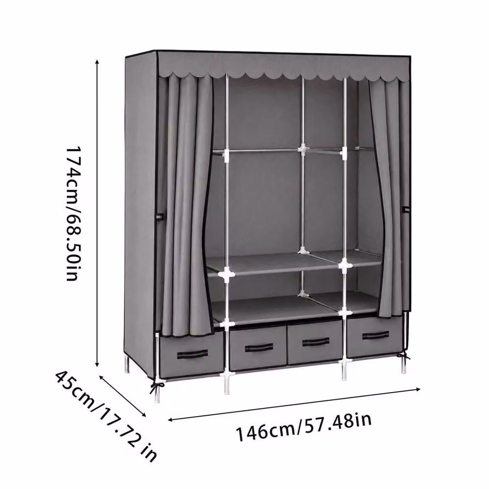 FORGEVIO Grey Treasure Portable Fabric Wardrobe with Integrated Drawers – 2