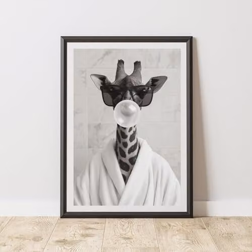 60 Second Makeover Giraffe Bubble Gum Animal Print Paper Poster, Multicolour, W/H: 21.0 x 29.7 cm