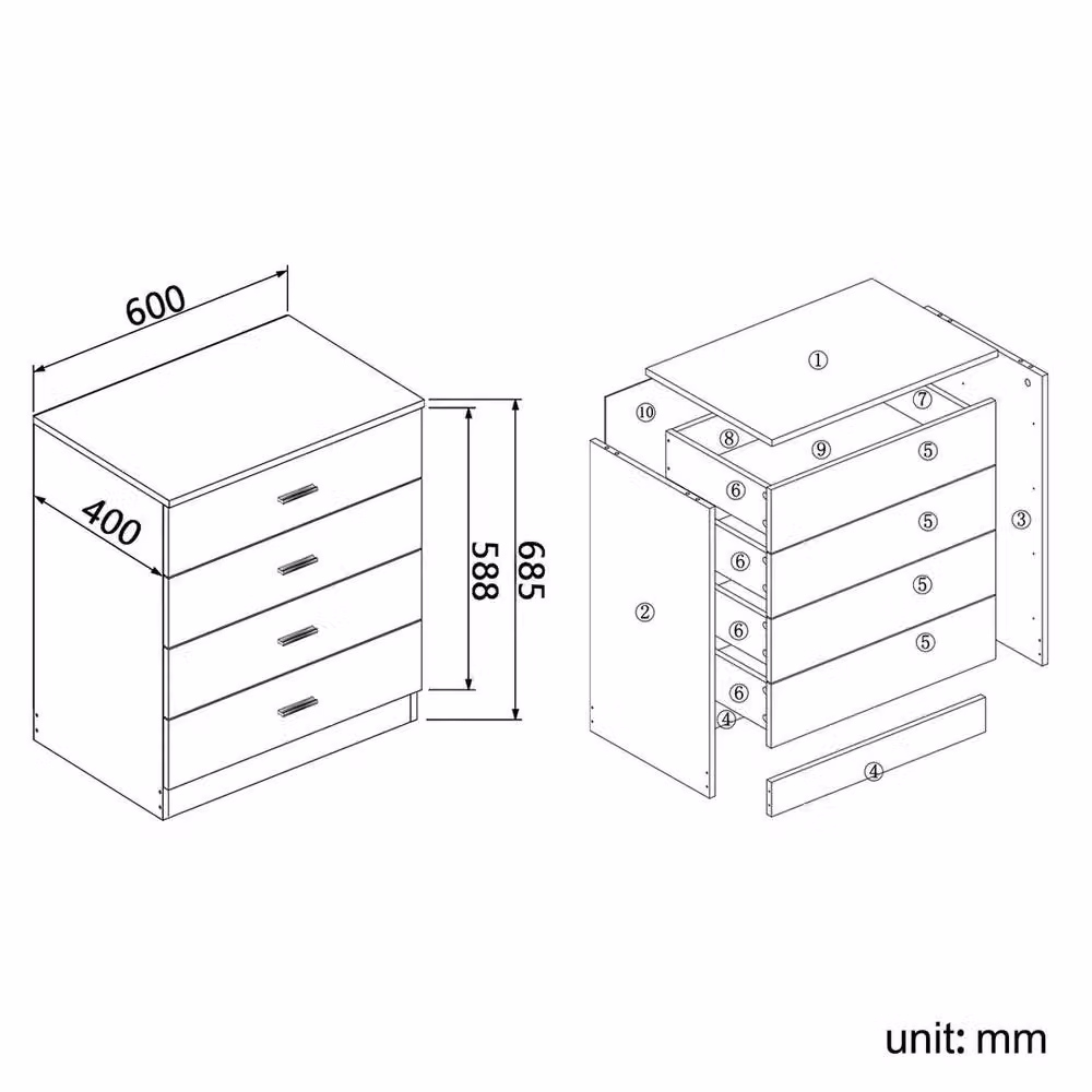 ERGOVEXA Modern Glossy White and Multicolour Chest of Drawers and Bedside Storage Cabinet – 2
