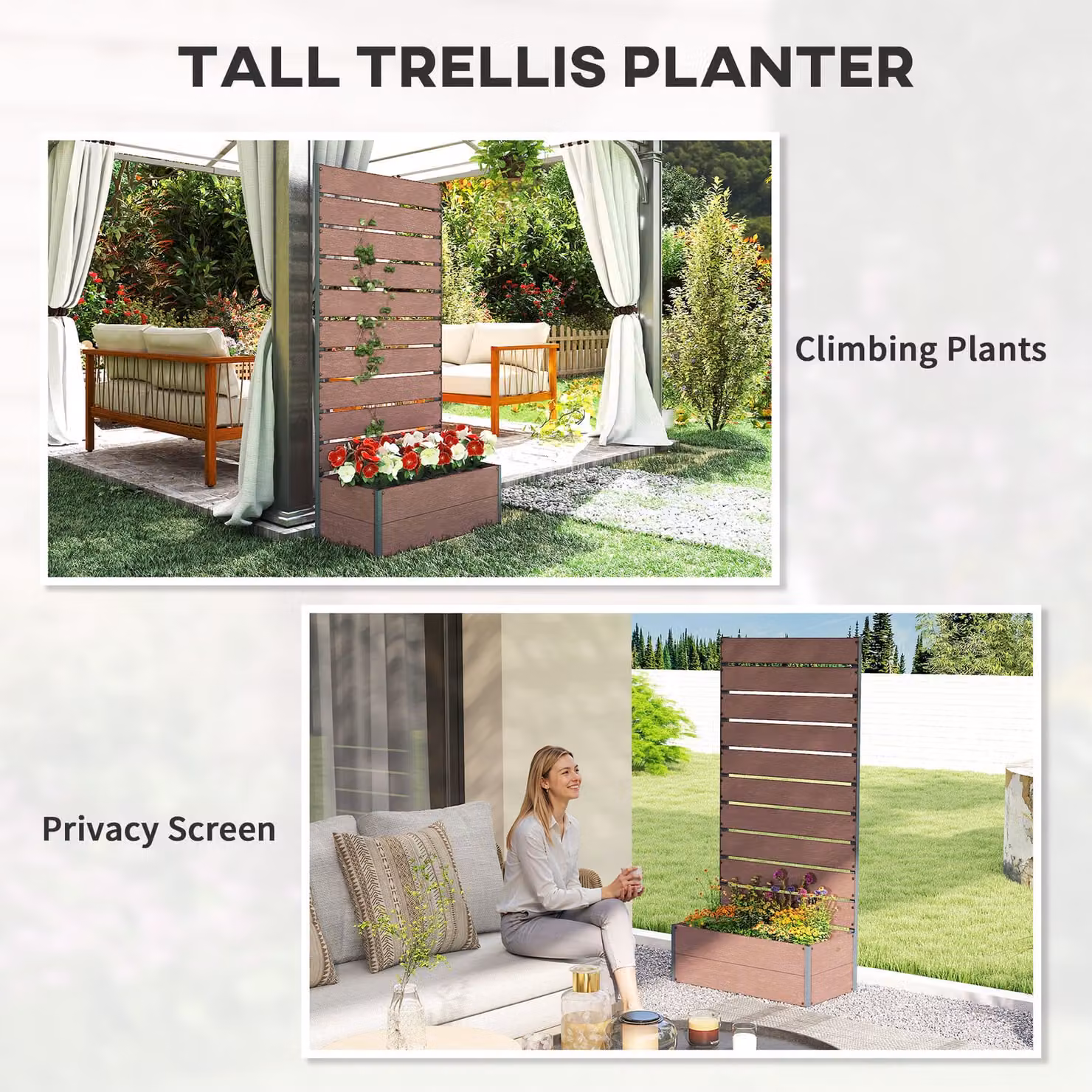 Outsunny Garden Planter Box with Back Trellis Design, Light Brown, W: 34 cm, H: 69.5 cm – 6