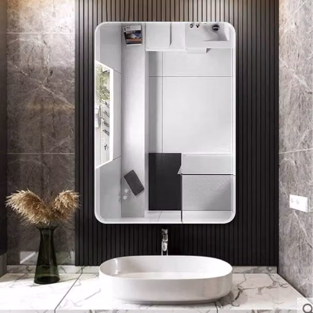 FORGEVIO Modern Rectangular Wall Mounted Plain Bevelled Bathroom Mirror in Silver, W: 50 cm, H: 60 cm