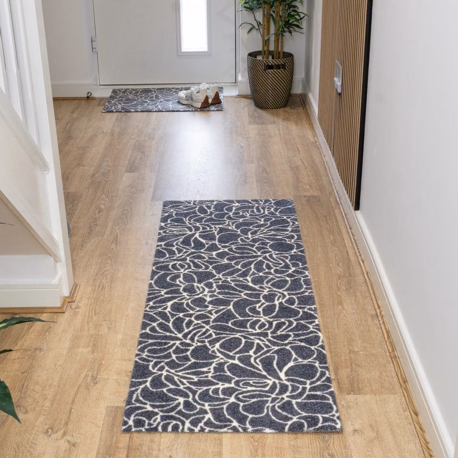 JVL Mega Floral Doormat and Runner Set in Blue and Grey, W/D: 150 x 100 cm – 5