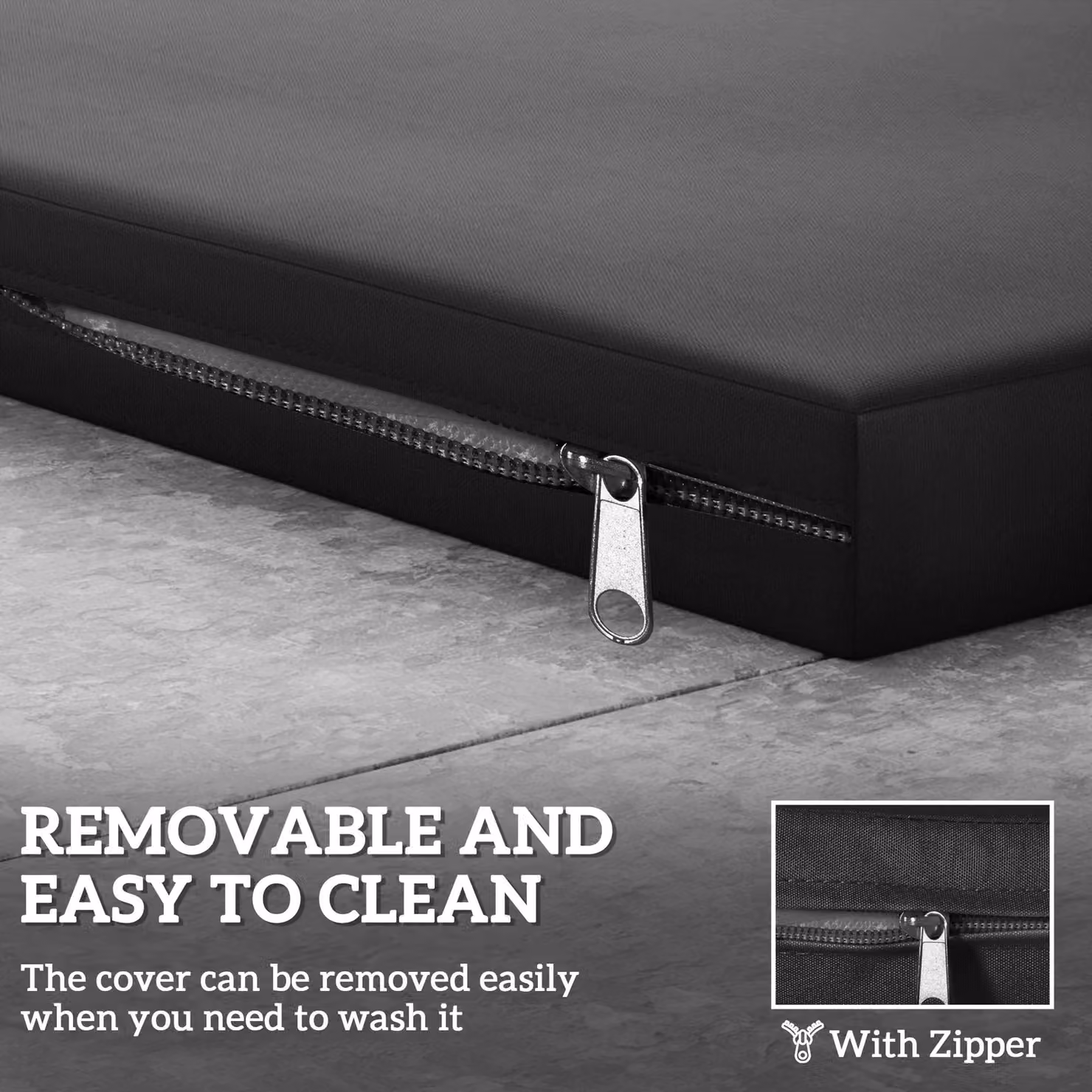 Outsunny Set of 3 Black Rectangular Outdoor Seat Cushion Pads for Rattan Furniture with Removable Washable Covers – 6