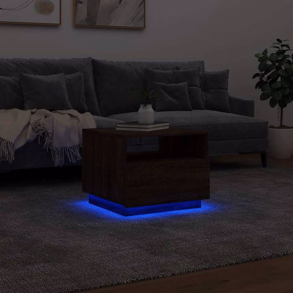 Berkfield Home Modern Coffee Table with LED Lights, Brown Oak, W: 50 cm, D: 49 cm, H: 40 cm – 4