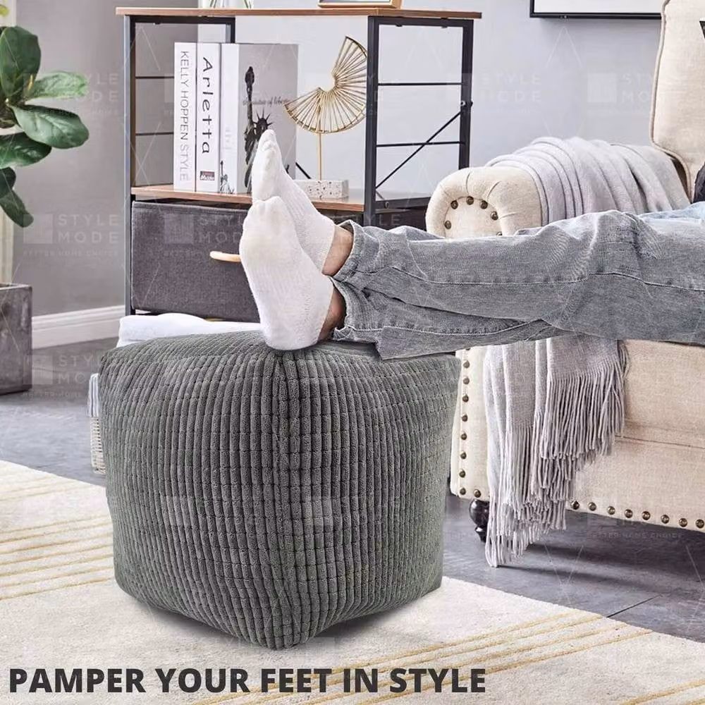 EONLION Charcoal Beanbag Ottoman Footstool in Grey, Diameter: 100 cm – 2