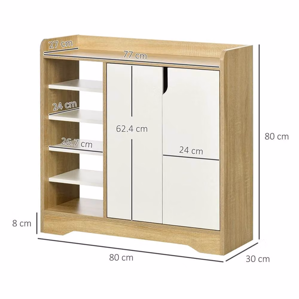 SPETLEK Shoe Storage Organizer Cabinet with Double Doors and Open Shelves in Natural and Beige, W/D/H: 80 x 30 x 80 cm – 2
