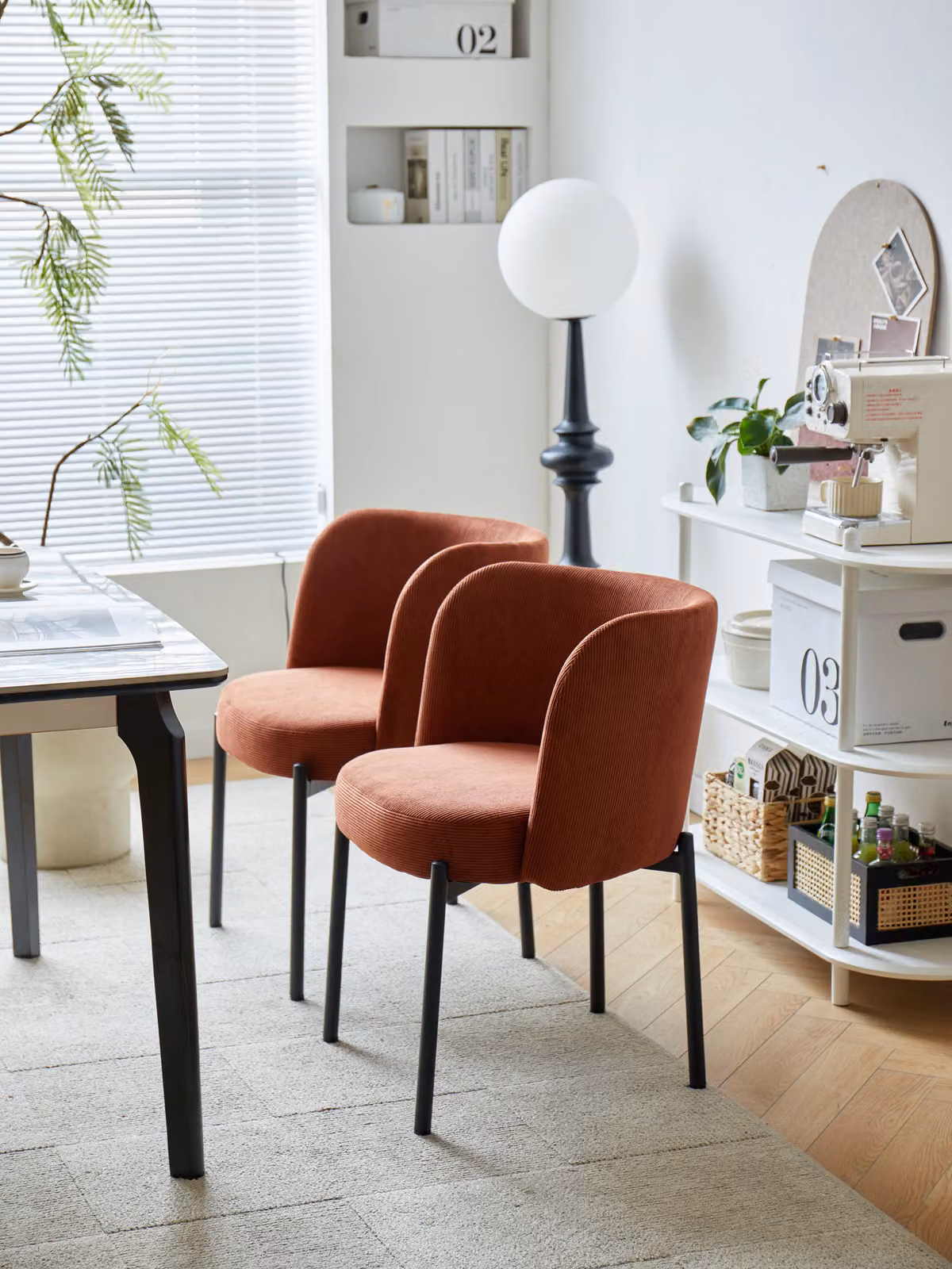 Nordlys Set of 2 Scandinavian Red Velvet and Metal Dining Room Chairs with Armrests – 3