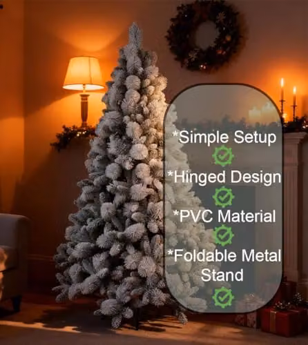 SHATCHI 6ft Frosted Snowy Boulder Helsinki Fir Artificial Christmas Tree in Green, H: 180 cm, W: 120 cm, D: 100 cm – 5
