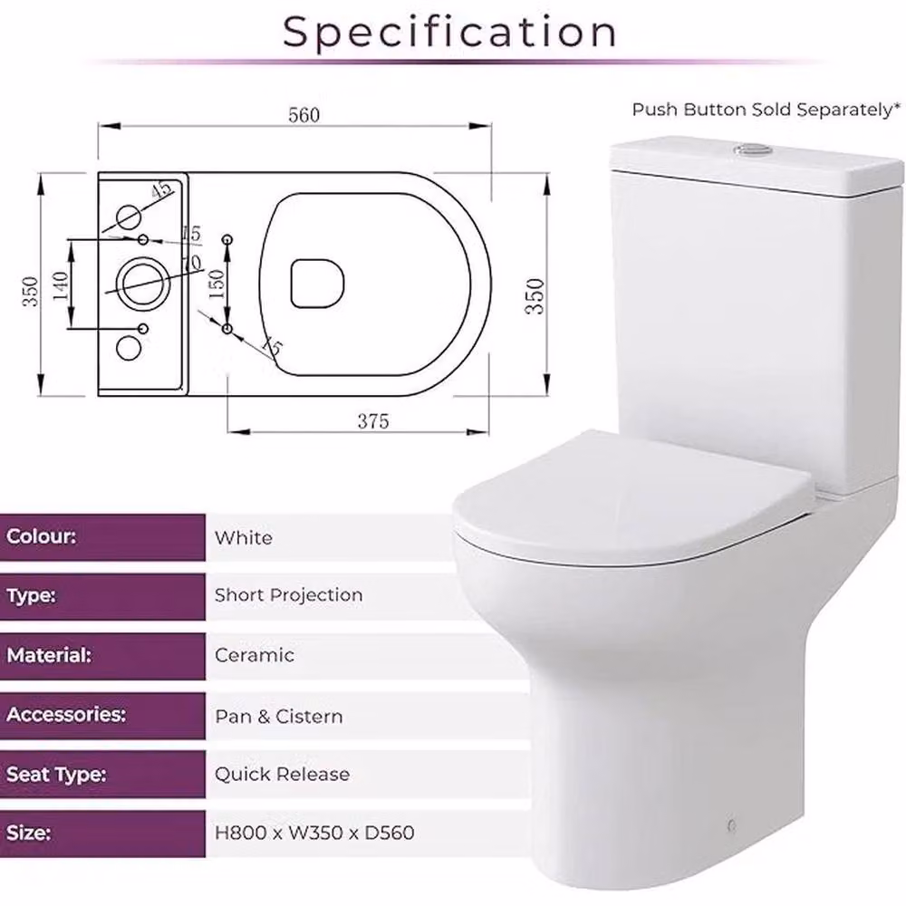 PAWNORA White Ceramic Close Coupled Toilet WC Pan and Cistern with Soft Close Seat – 2
