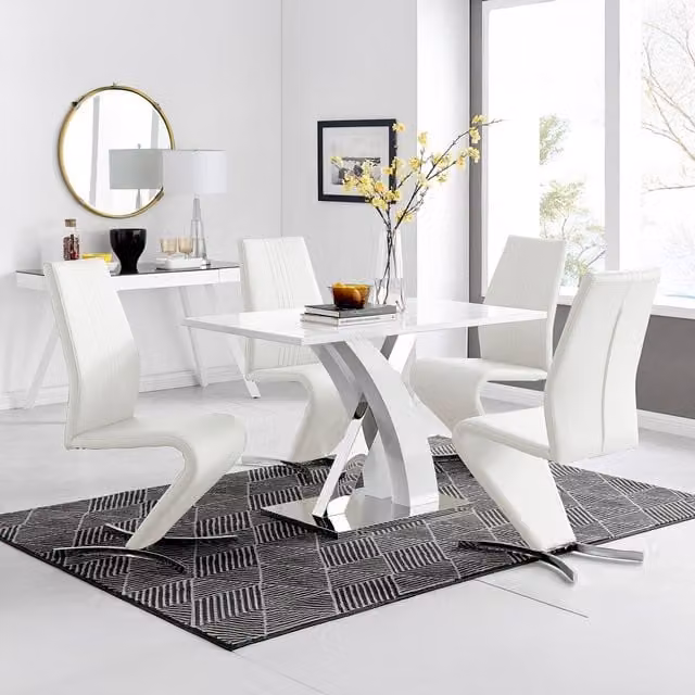 FurnitureboxUK Atlanta White High Gloss Rectangular Dining Table and 4 Willow Dining Chairs Set