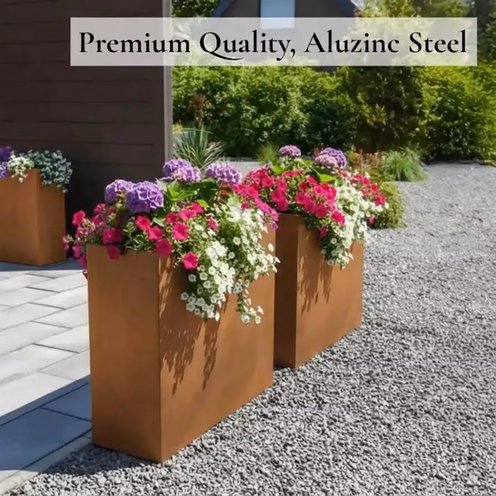 Woven Wood Bronze Galvanised Steel Trough Planter, W/D/H: 75 x 25 x 90 cm – 4