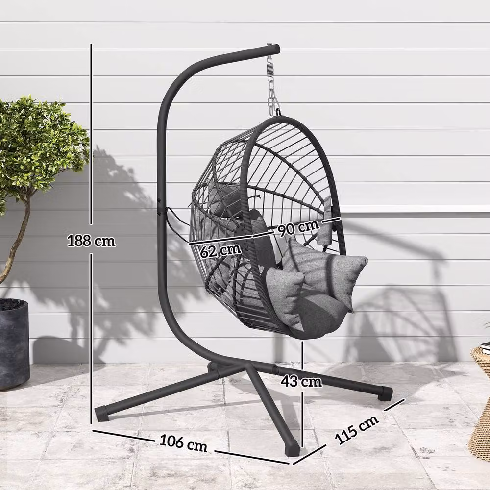 OUTSUNNY Hanging Swing Chair with Thick Cushion and Rope Structure in Grey – 3