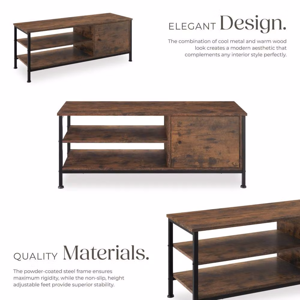 tectake Durban TV Stand in Brown Oak with Metal Accents, Width: 110 cm – 3