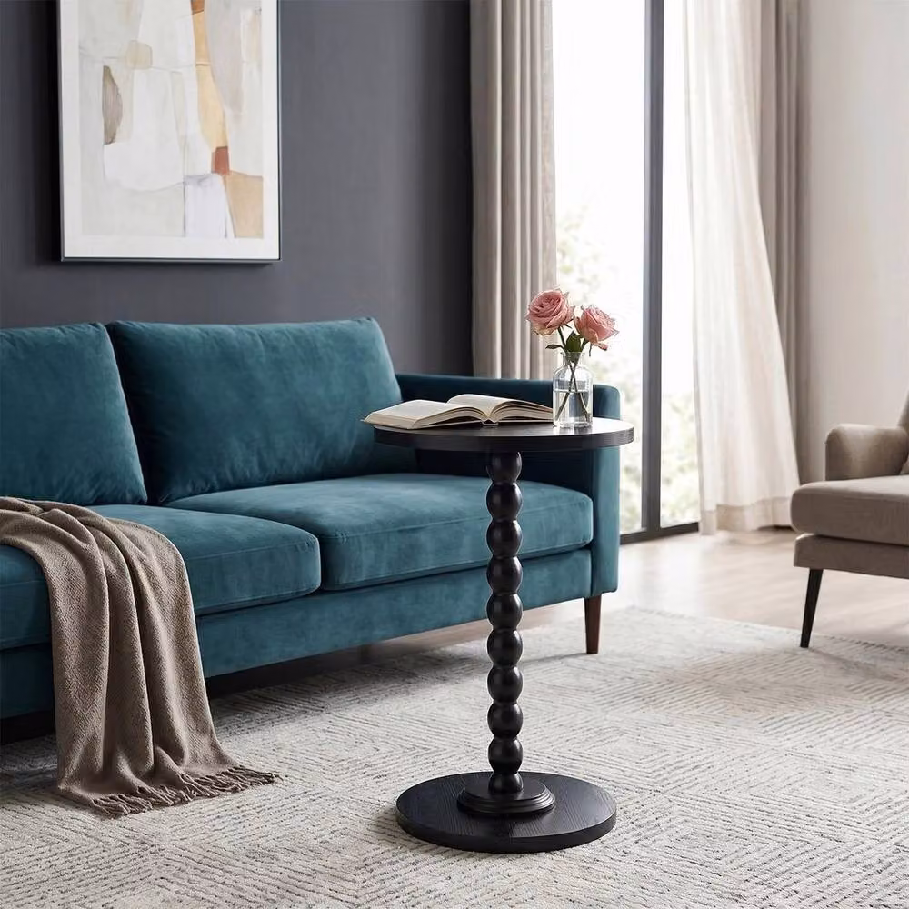 EONLION Black Round Side Table with Matt Wood Finish, Diameter: 100 cm – 3