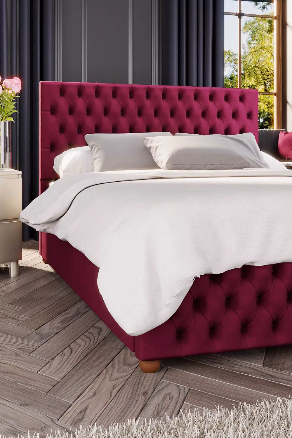Laurence Llewelyn-Bowen Seren Ottoman Storage Bed in Wine Plush Velvet Fabric, King Size – 3