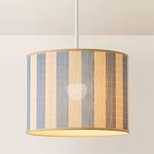 ValueLights Lori Blue Stripe Bamboo Drum Ceiling Lamp Shade, Width: 30 cm