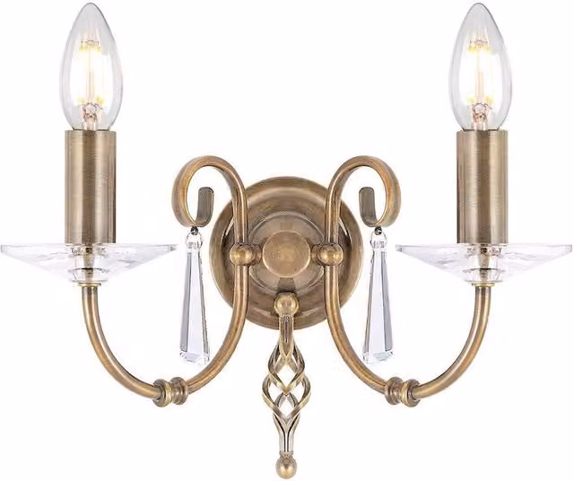 Netlighting Aegean 2 Light Indoor Candle Wall Light in Aged Brass and Yellow Glass with E14 Base – 1