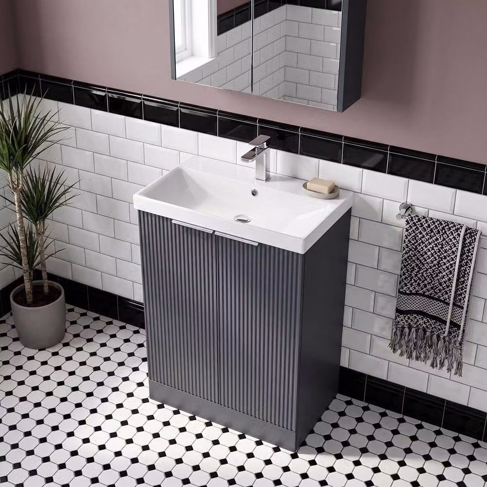 Balterley Tixall Fluted 2 Door Freestanding Vanity Basin Unit in Matt Grey, W: 60 cm, H: 81 cm – 2