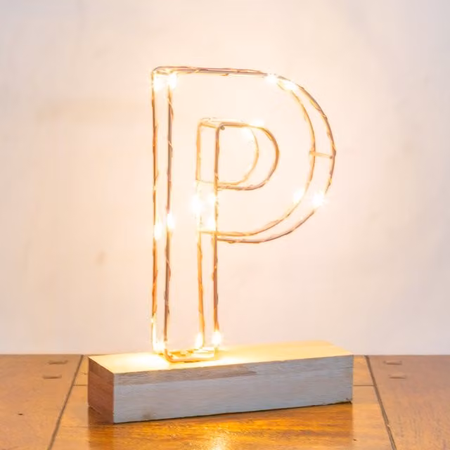 Echo Three Letter P Wire Frame Light in Gold