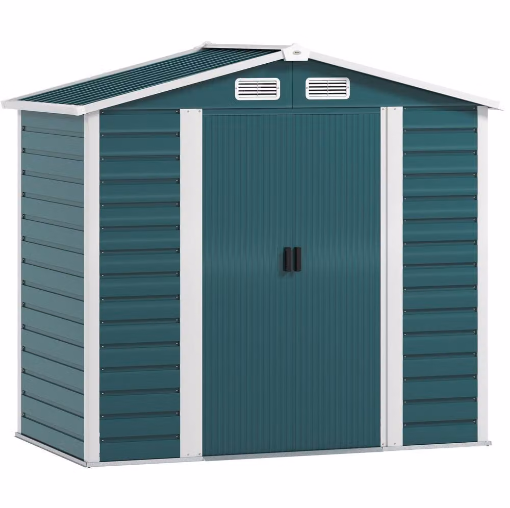 STILVORA Green Steel Garden Shed with Double Sliding Doors, W/D/H: 213 x 122 x 194 cm – 4