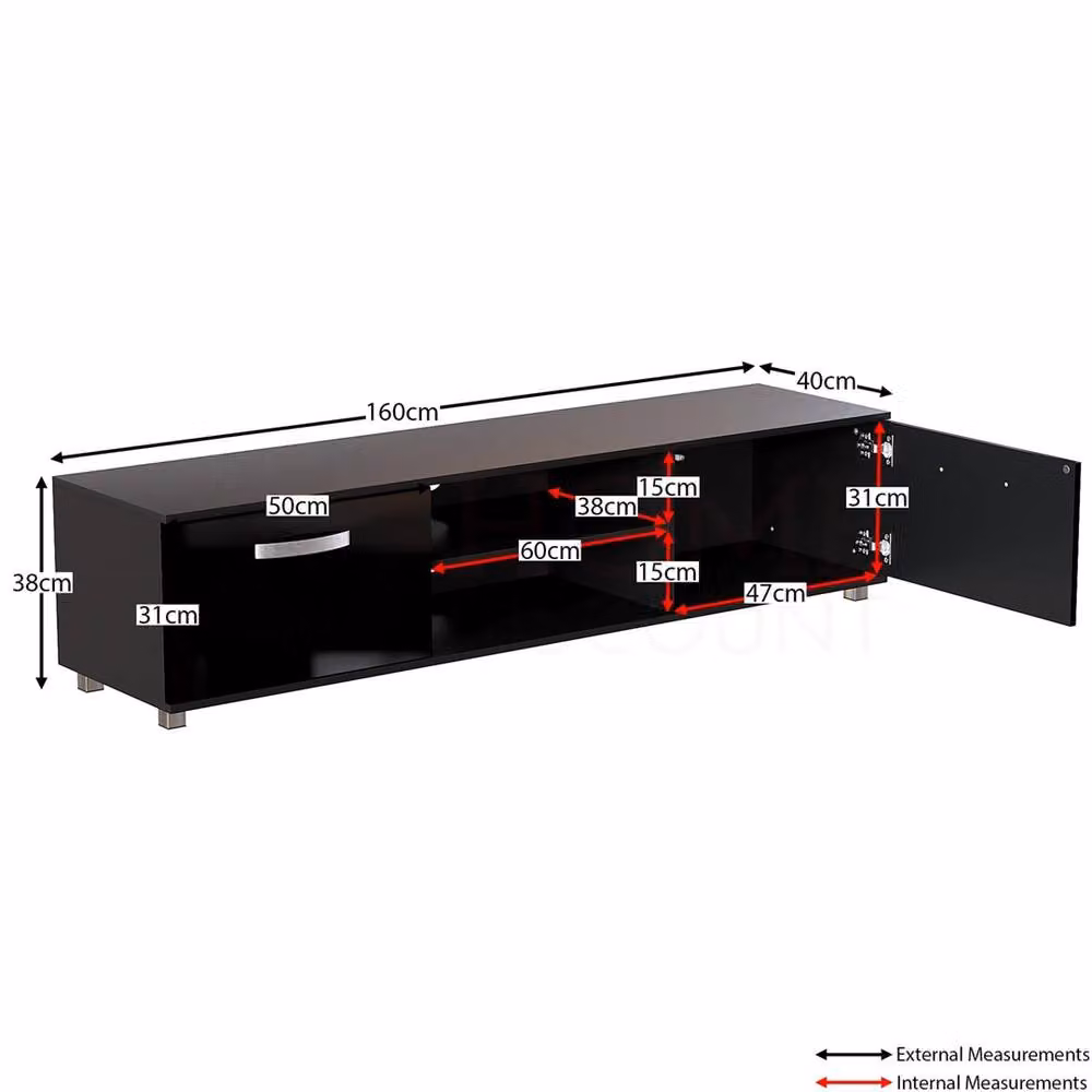 FORGEVIO Cosmo Modern Black Glossy TV Unit Cabinet with Integrated LED Lighting – 2