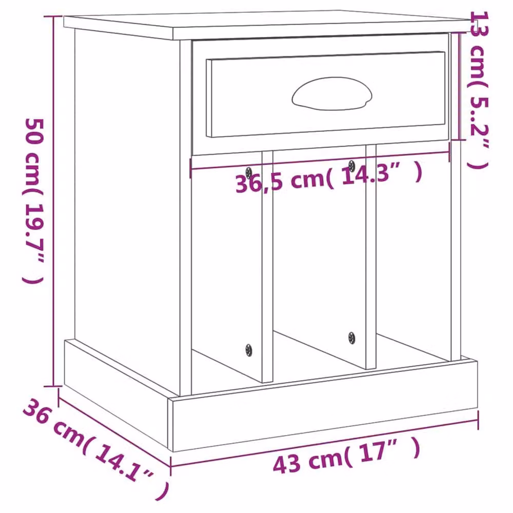 Berkfield Home Bedside Cabinet in Grey, W/D/H: 43 x 36 x 50 cm – 3