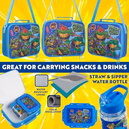 Get Trend Teenage Mutant Ninja Turtles 3 Piece Lunch Set with Water Bottle and Bento Box in Blue, BPA Free and Leakproof – 3