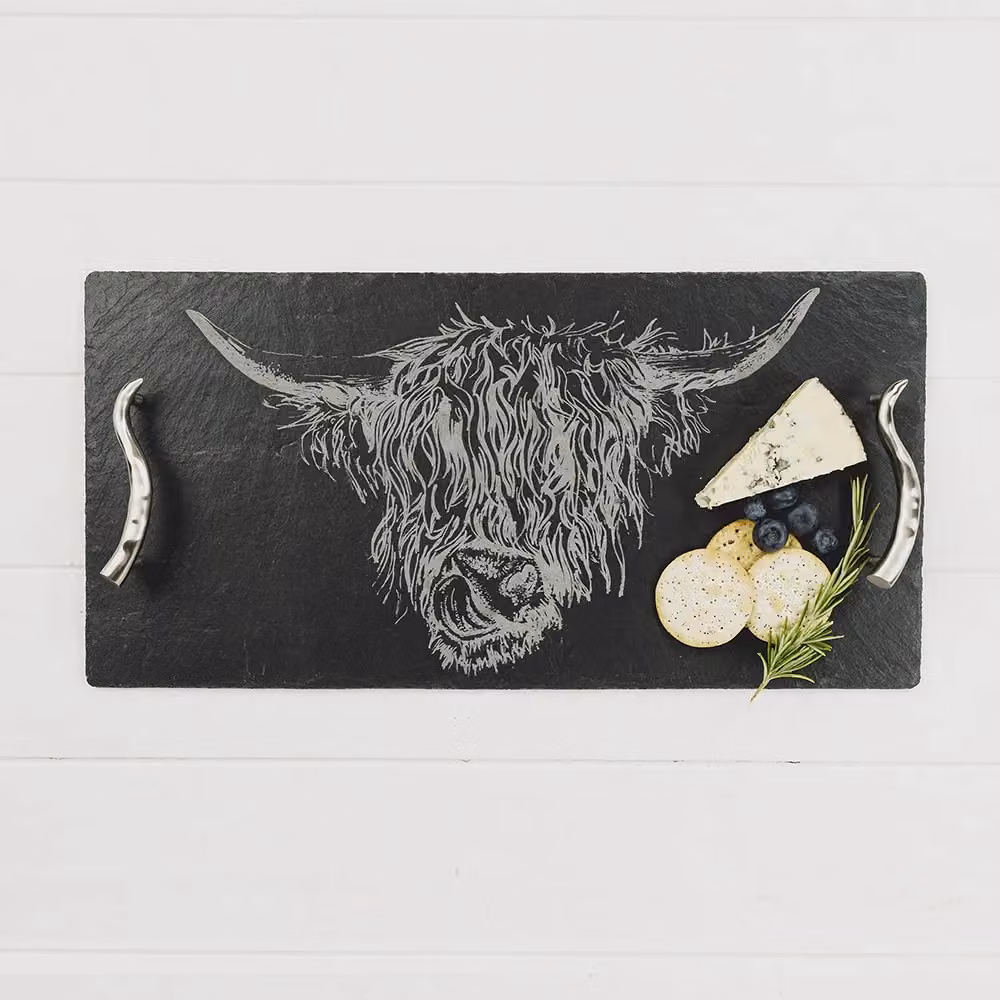 Selbrae House Rectangular Slate Serving Tray with Stainless Steel Handles in Grey – 2