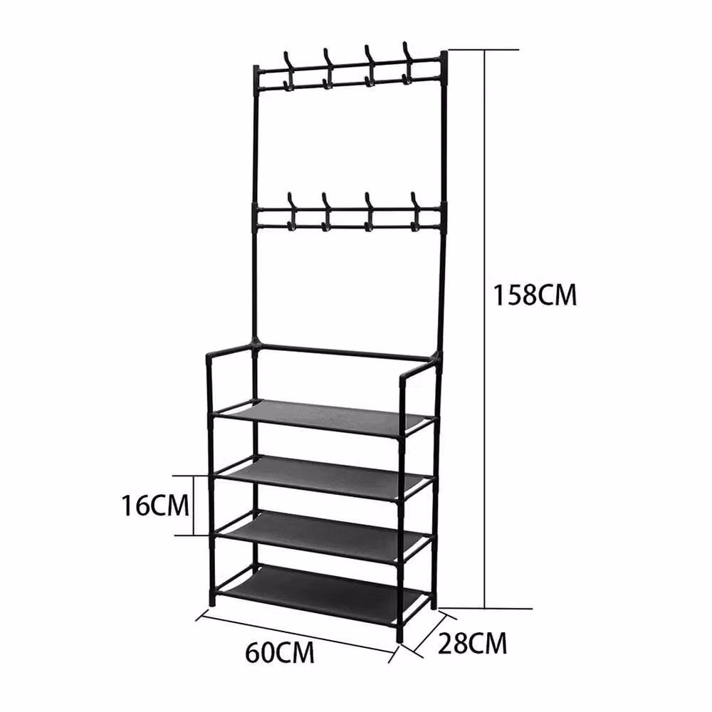 Havendro Black 4 Tier Metal Coat Rack Stand with Shoe Storage and 8 Hooks – 2