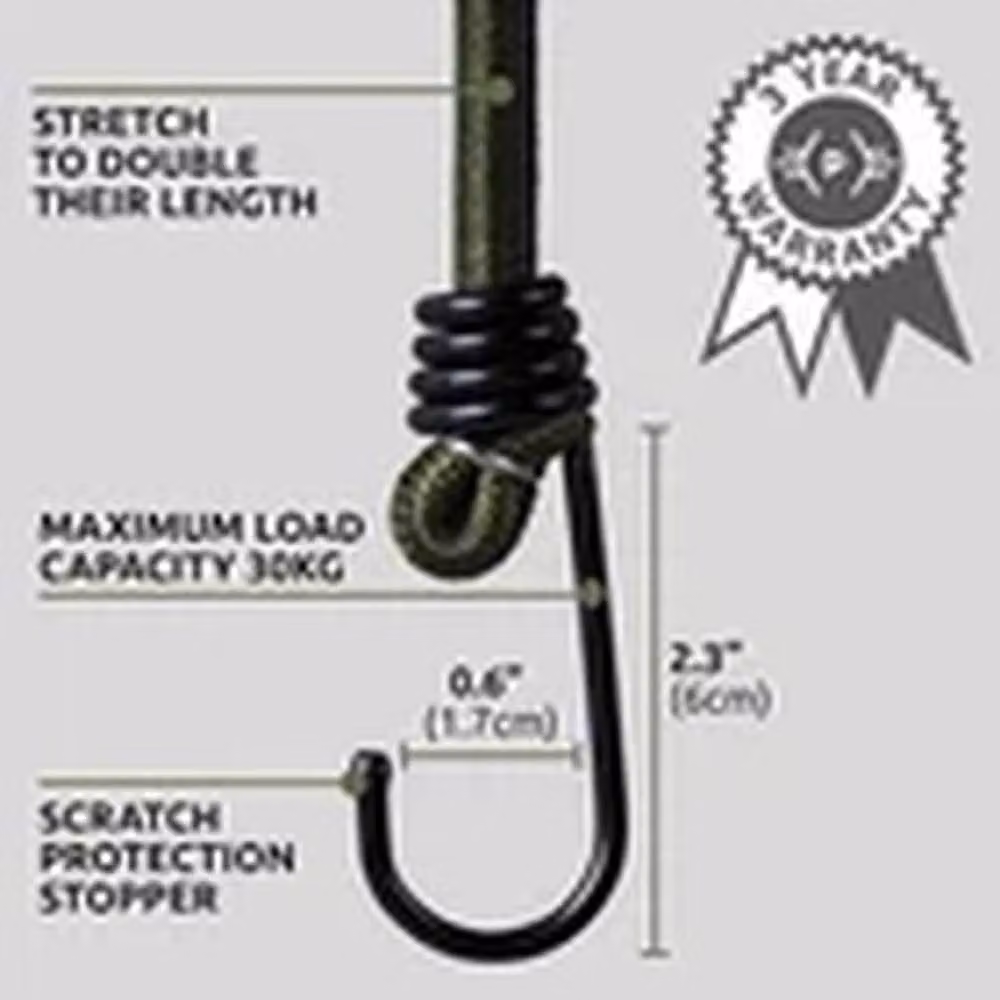 EONLION 10 Pack Heavy Duty Elastic Bungee Cords with Hooks, Green, 30 cm – 3