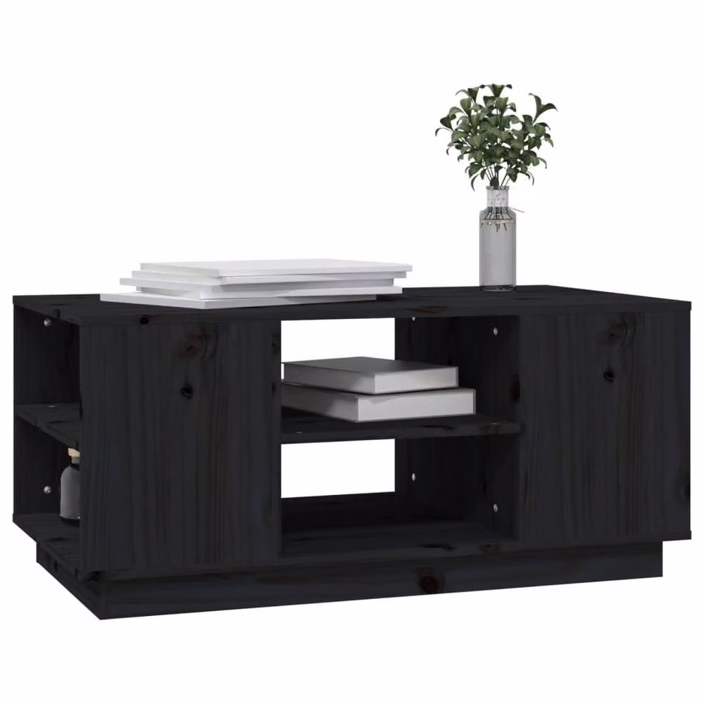 Berkfield Home Black Rustic Solid Wood Pine Coffee Table W/D/H: 90 x 49 x 40.5 cm – 3