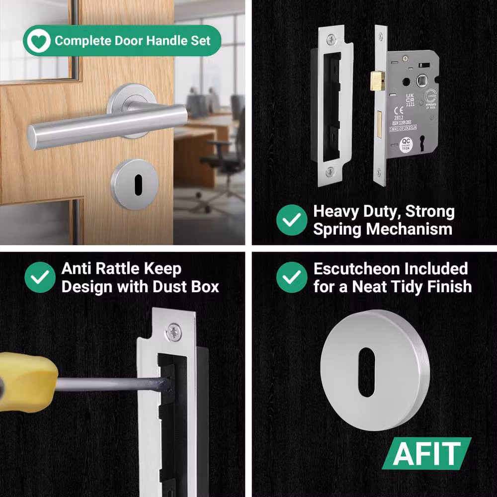 AFIT Silver Satin T-Bar Lever on Rose Door Handles and Key Lock Kit, Stainless Steel, W/D/H: 150 x 150 x 7 mm – 3