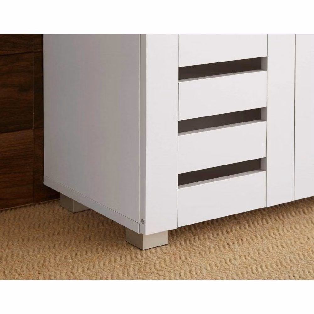 Home Source 2 Door Freestanding Shoe Storage Cabinet in White with Hinged Doors and Internal Shelves – 3