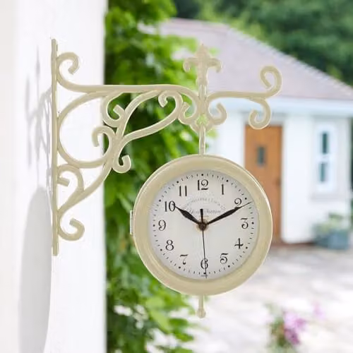 mysmartbuy York Station Wall Mounted Vintage Quartz Clock and Thermometer, Beige, H30 x W25 x D8.5 cm – 1