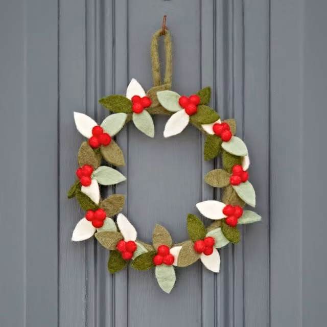 Paper High Multicolour and Green Felt Berry Christmas Wreath