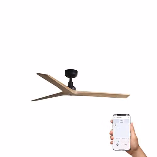 Netlighting Klim Medium 3-Blade Ceiling Fan, Matt Black and Brown Wood, Diameter: 125 cm, Tuya Smart System – 1