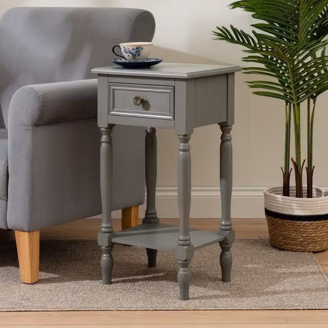 Scottish Everlastings Ltd Grey Modern Side Table with Drawer, W/D/H: 30.0 x 35.5 x 66.0 cm – 1