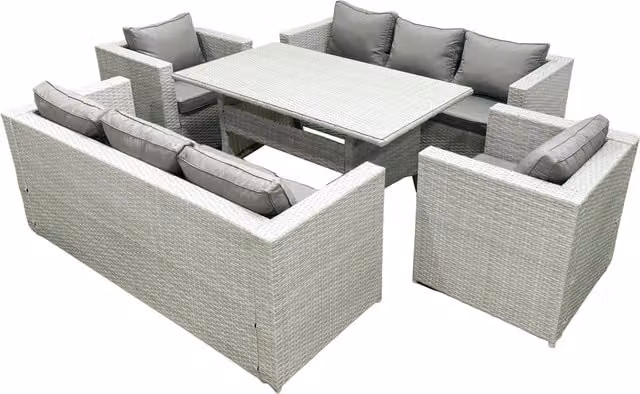 Fimous 8 Seater Rattan Garden Furniture Set with Dining Table and Chairs in Light Grey