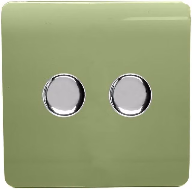 Trendi 2 Gang 2 Way 100w LED Dimmer Screwless 10 Amp Light Switch in Moss Green