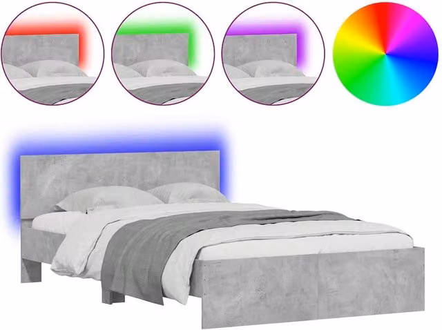 Berkfield Home Modern Bed Frame with Headboard, LED Under-Bed Lighting and USB Charging Port, Grey, W: 140 cm, L: 190 cm