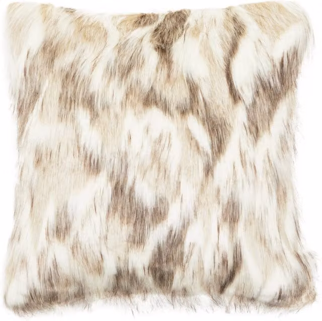 Orsina Bosie Lamina Natural Square Faux Fur and Faux Suede Cushion in White or Beige