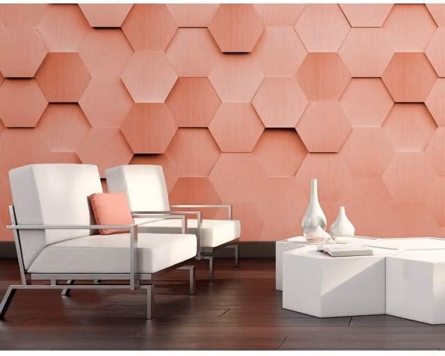 Origin Murals Metal Hexagons Geometric Wall Mural in Burnt Orange, W: 350 cm, H: 280 cm – 1