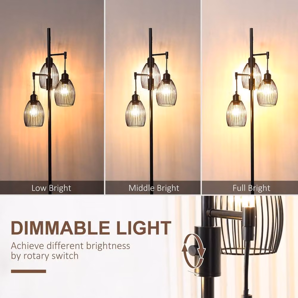 Wyld Haus Elziba Industrial 3 Light Floor Lamp in Black Metal with Wire Cage Shades, Height: 170.5 cm – 4